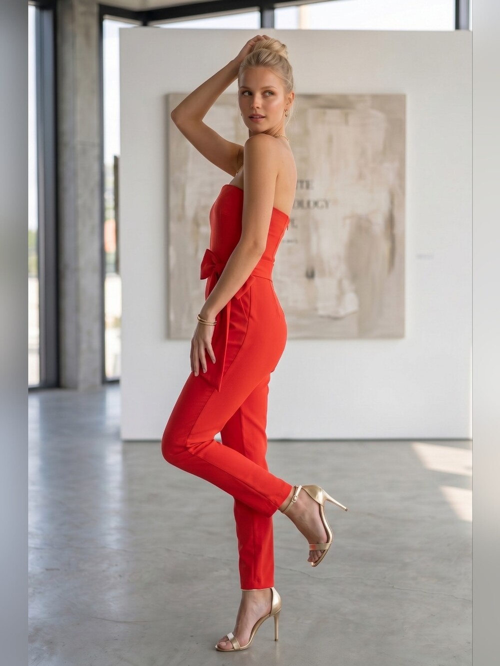 Black Halo Harbor Strapless Grenadine Red Jumpsuit Bow Detail Size 2 NWT - Picture 3 of 11